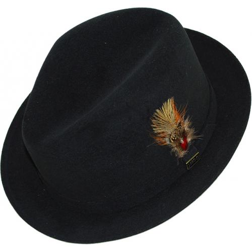 Dobbs Black "Broadstreet" Velour Hat With Feather